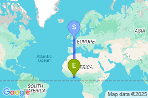 Map of the flight from London City to Accra