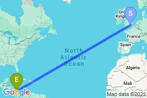 Map of the flight from London City to San Andres Island