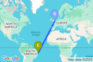 Map of the flight from London City to Aracaju