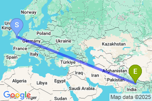 Map of the flight from London City to Ayodhya