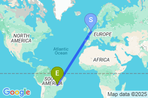 Map of the flight from London City to Brasilia