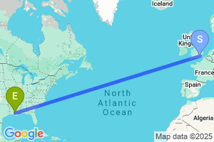 Map of the flight from London City to Baton Rouge