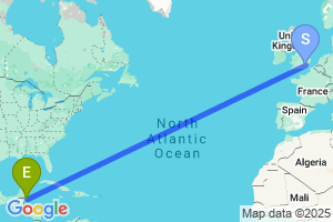 Map of the flight from London City to Belize City