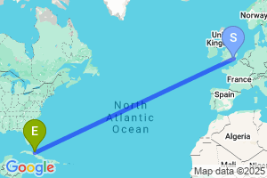 Map of the flight from London City to Cayo Coco