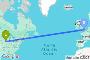 Map of the flight from London City to Cedar Rapids