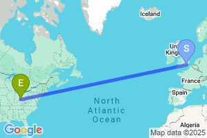 Map of the flight from London City to Cincinnati