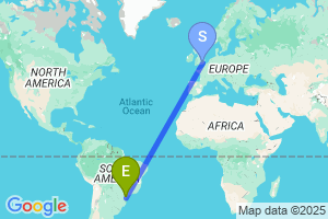 Map of the flight from London City to Curitiba