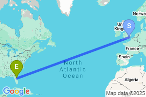 Map of the flight from London City to Daytona Beach