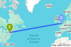 Map of the flight from London City to Elmira