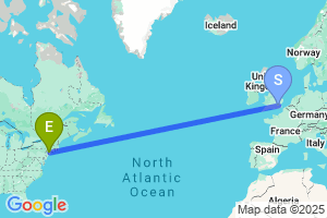 Map of the flight from London City to Westchester County
