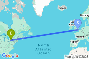 Map of the flight from London City to Niagara Falls