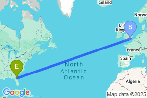 Map of the flight from London City to Jacksonville