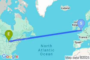 Map of the flight from London City to Lansing