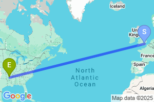 Map of the flight from London City to Little Rock