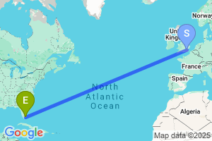 Map of the flight from London City to Miami