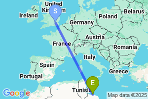 Map of the flight from London City to Mitiga