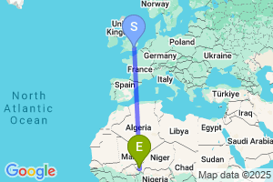 Map of the flight from London City to Niamey