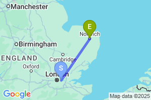 Map of the flight from London City to Norwich