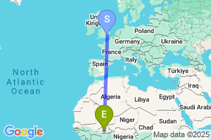 Map of the flight from London City to Ouagadougou