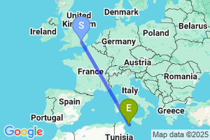 Map of the flight from London City to Pantelleria