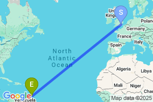 Map of the flight from London City to Port Of Spain