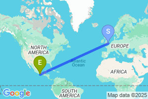 Map of the flight from London City to Puerto Escondido