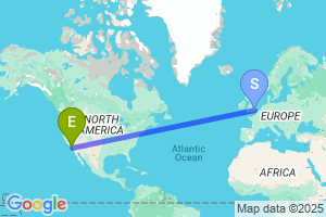 Map of the flight from London City to Santa Ana