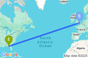 Map of the flight from London City to Tallahassee