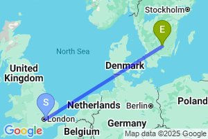 Map of the flight from London City to Vaxjo