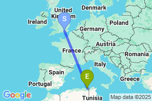 Map of the flight from London Gatwick to Annaba