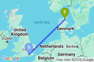 Map of the flight from London Gatwick to Aalborg