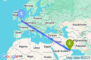 Map of the flight from London Gatwick to Al Ain