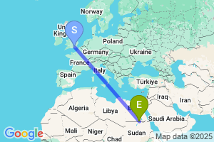 Map of the flight from London Gatwick to Abu Simbel