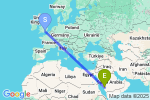 Map of the flight from London Gatwick to Al-Baha