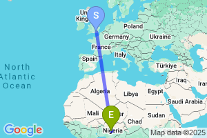 Map of the flight from London Gatwick to Abuja