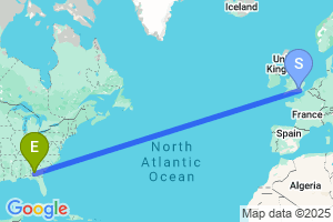 Map of the flight from London Gatwick to Albany