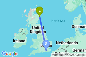 Map of the flight from London Gatwick to Aberdeen