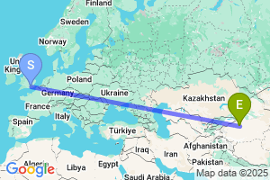 Map of the flight from London Gatwick to Alaer Talimu