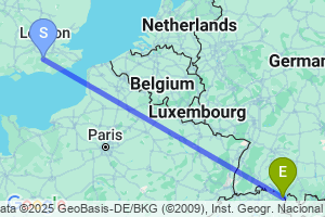 Map of the flight from London Gatwick to Altenrhein