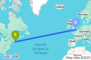 Map of the flight from London Gatwick to Nantucket