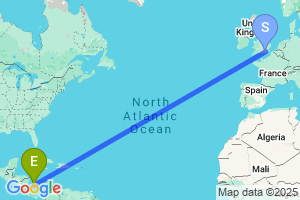 Map of the flight from London Gatwick to San Andres Island