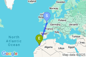 Map of the flight from London Gatwick to Agadir