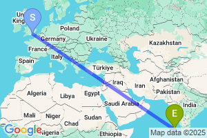 Map of the flight from London Gatwick to Agatti Island