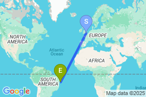 Map of the flight from London Gatwick to Aracaju