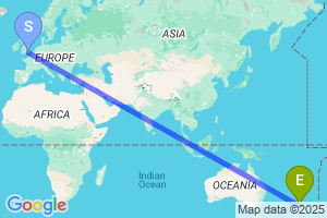 Map of the flight from London Gatwick to Auckland