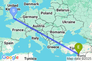 Map of the flight from London Gatwick to Aleppo