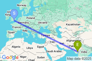 Map of the flight from London Gatwick to Ahmedabad