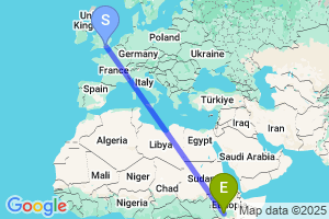 Map of the flight from London Gatwick to Arba Mintch