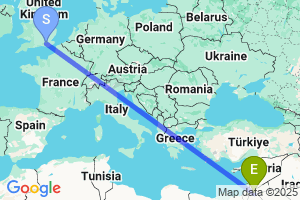 Map of the flight from London Gatwick to Amman