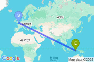 Map of the flight from London Gatwick to Ambon